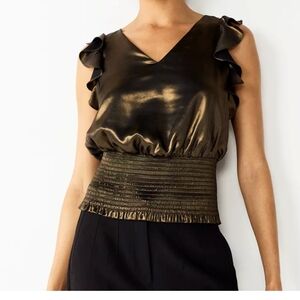 Nine West Metallic Sleeveless Ruffle Tank Top
